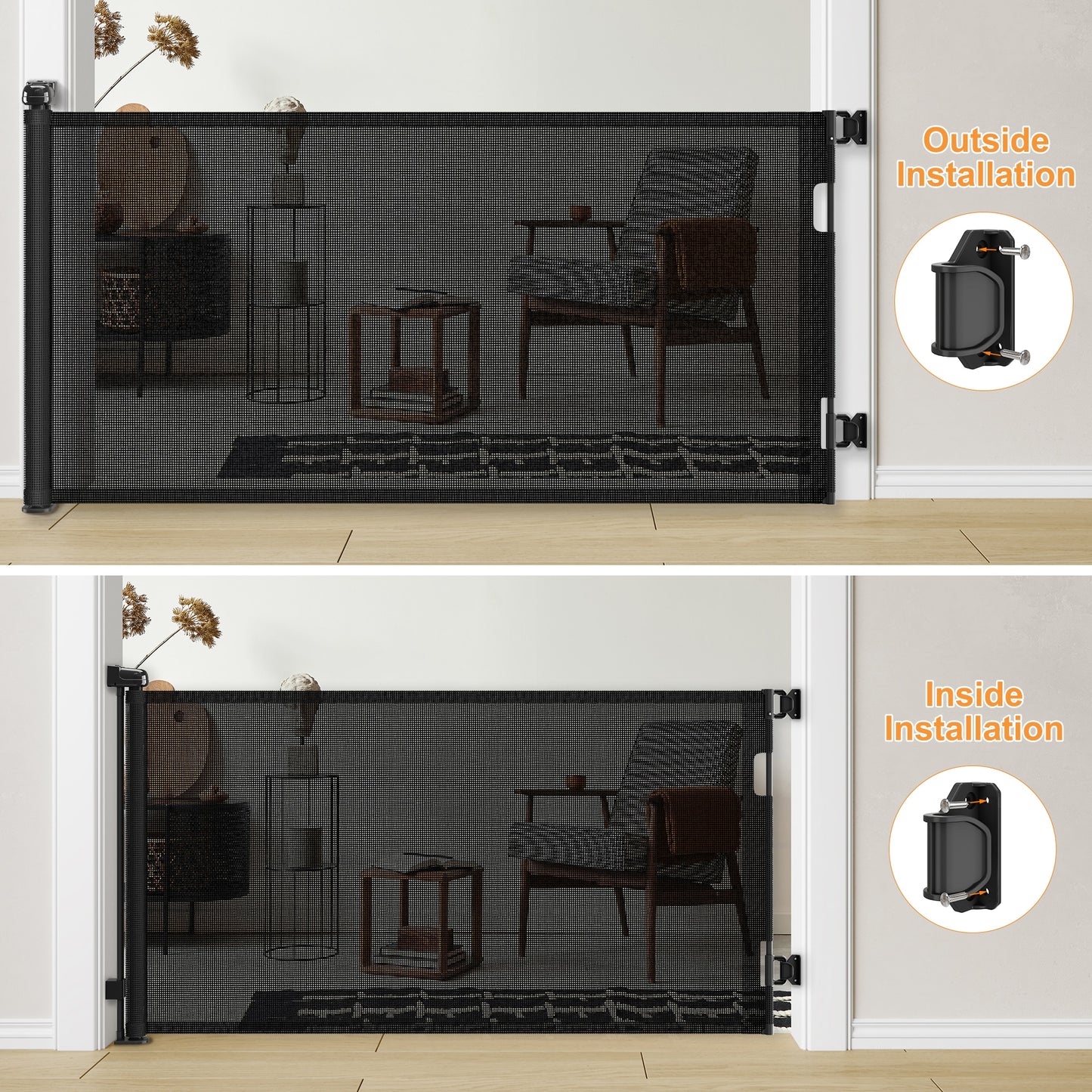 Retractable Baby Gate, Mesh Dog Gate For Doorways, Extends Up To 76  Wide, 33  Tall Child Safety Gate For Doorways, Indoor & Outdoors, Stairs, Hallways, Black Non-EBAY Certified Warehouse